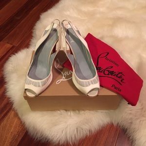 Christian Louboutin cream satin slingback!